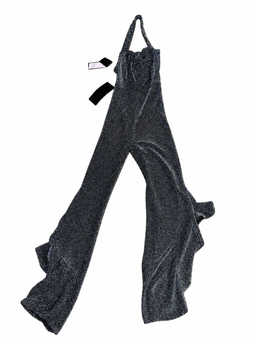 BeBe Black Sparkle Halter Wide-Leg Jumpsuit